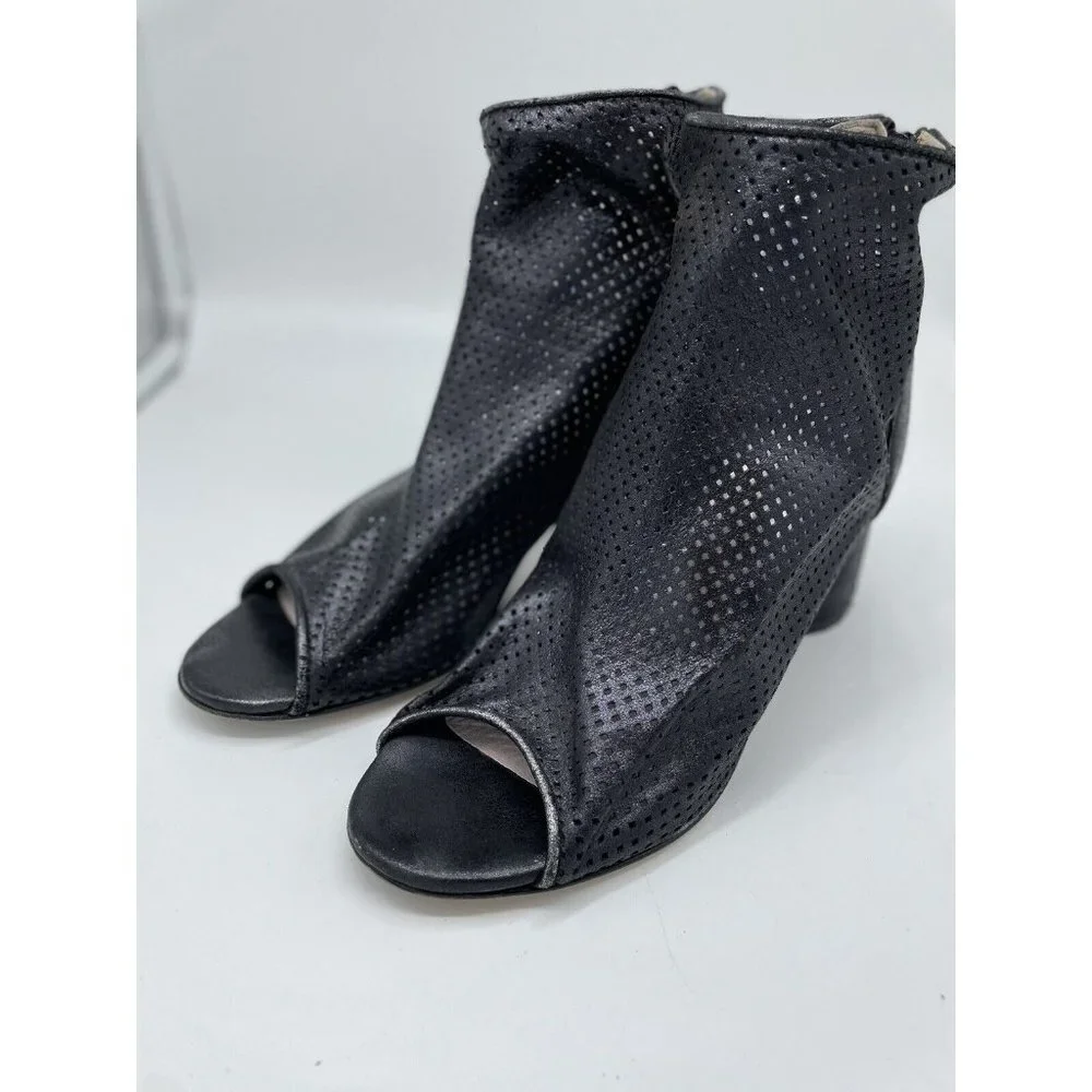 Women’s Michelediloco Vero Cuoio Black Mesh Peep Toe Round‎ Heels Size 38
